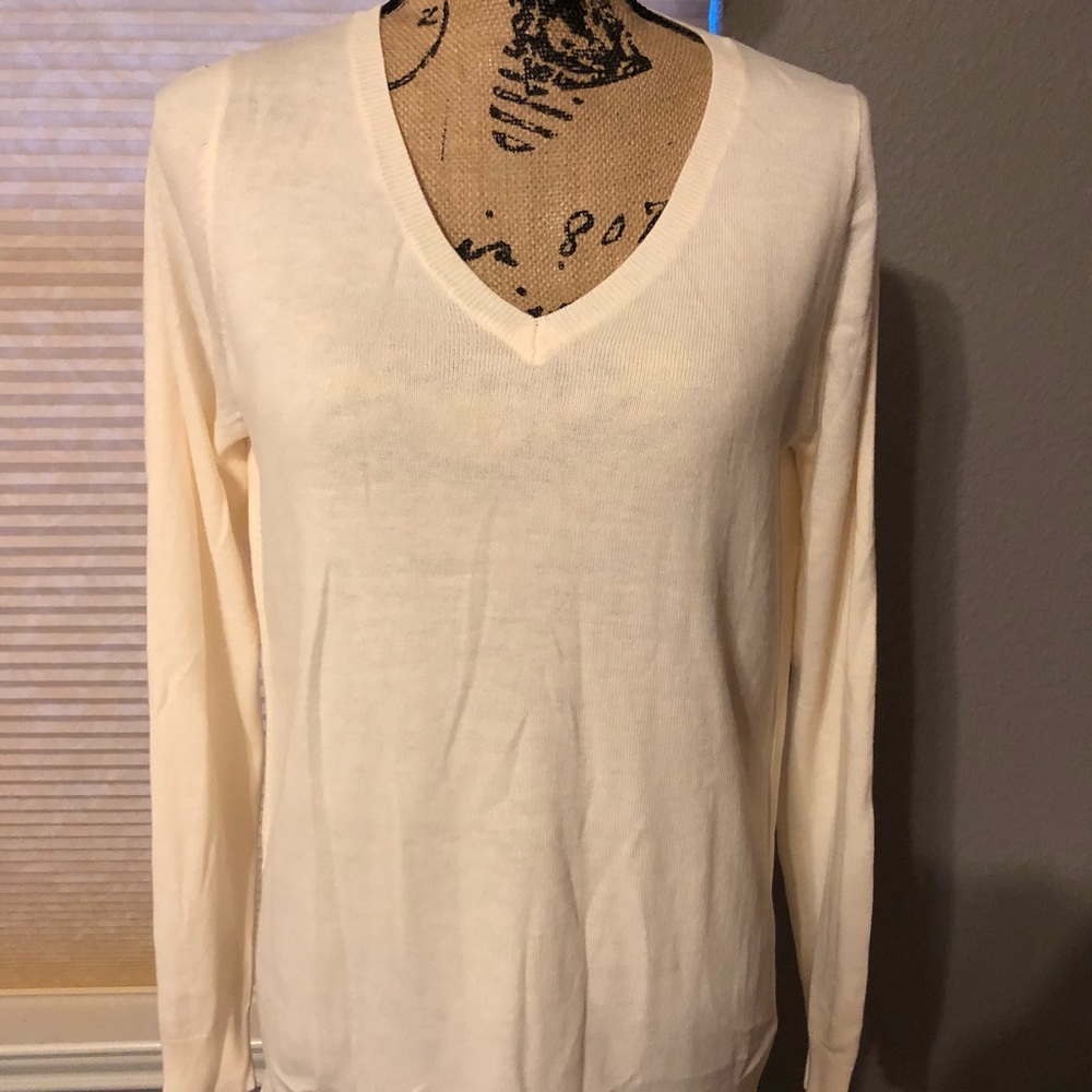 Loft Ivory V-Neck Sweater